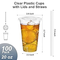 Dealusy 100 Pack - 20 oz Clear Plastic Cups with
