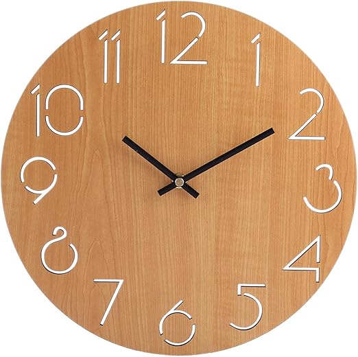 Amazon Com Xshion Wall Clock Silent Wood Wall Clock Battery