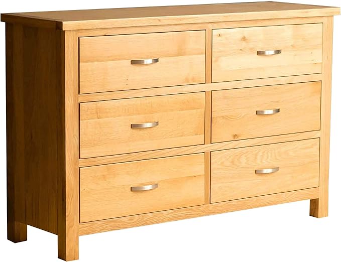 Roseland Furniture London Oak 3+3 Chest of Drawers Solid Wood 6