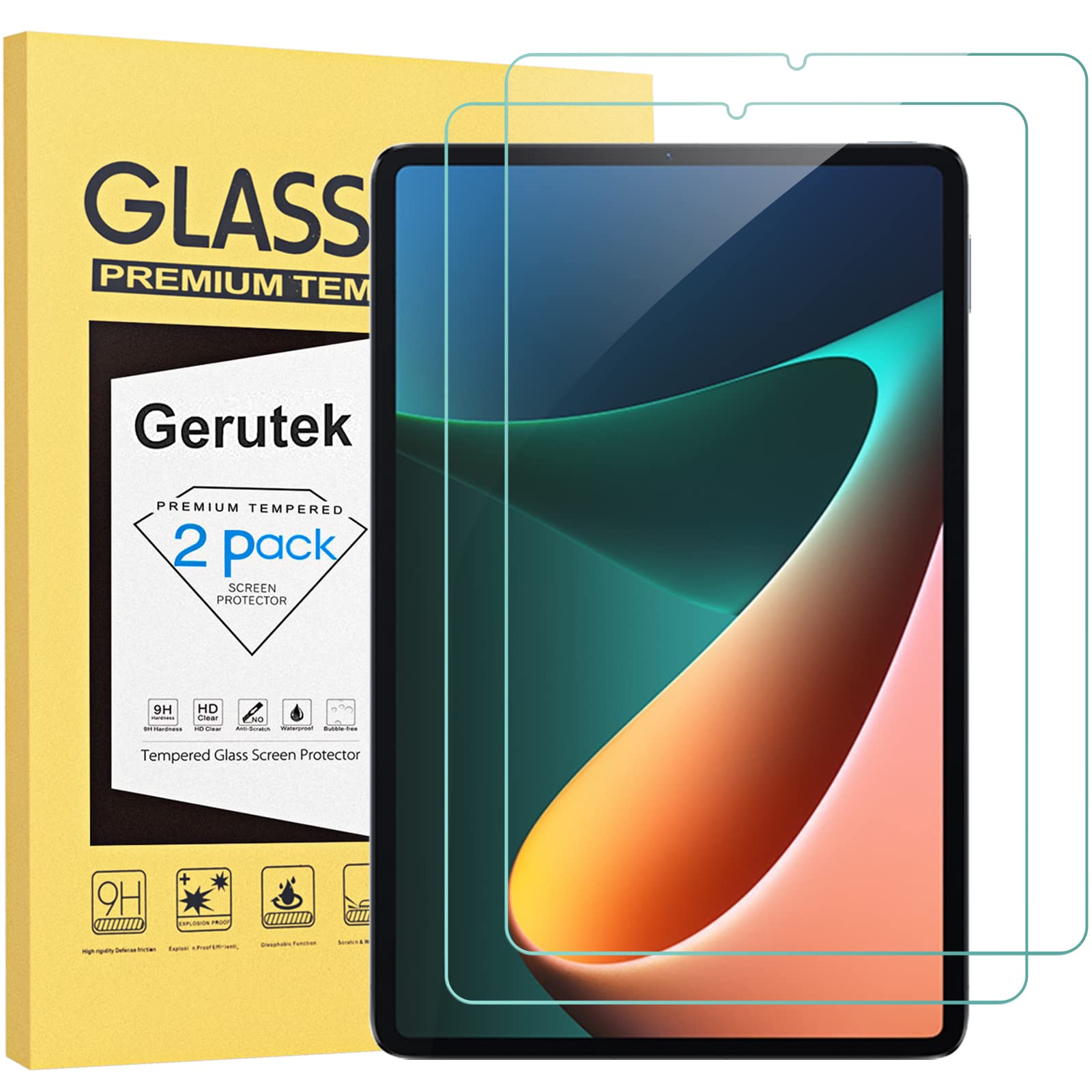 Gerutek for [2-Pack] Xiaomi Mi Pad 5 Screen Protector, Xiaomi Mi Pad 5 Pro Tempered Glass Film [Ultra Clear] [Anti Scratch] [Easy Install] [9H Hardness] for Xiaomi Pad 5 /Xiaomi Pad 5 Pro