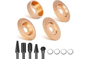 TCHRULES 4PCS Wood Carving Disc Set for 4" or 4 1/2" Angle Grinder with 5PCS 1/4" Shank Rotary Burr Rasp Set for Die Grinder, Stump Tool Grinding Wheel Discs Tools for Wood Plastic Polishing Sanding