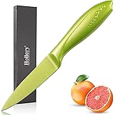 Hollory 3.5 Inch Paring Knife, Fine Edge Fruit Vegetable Peeling with German High Carbon Stainless Steel Forged Blade, Small Kitchen Non-Stick Multi-Purpose Knife-Green