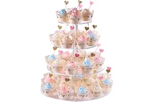 Cupcake Stand, 4-Tier Round Acrylic Cupcake Display Stand Dessert Tower Pastry Stand for Wedding Birthday Theme Party- 15.7 I