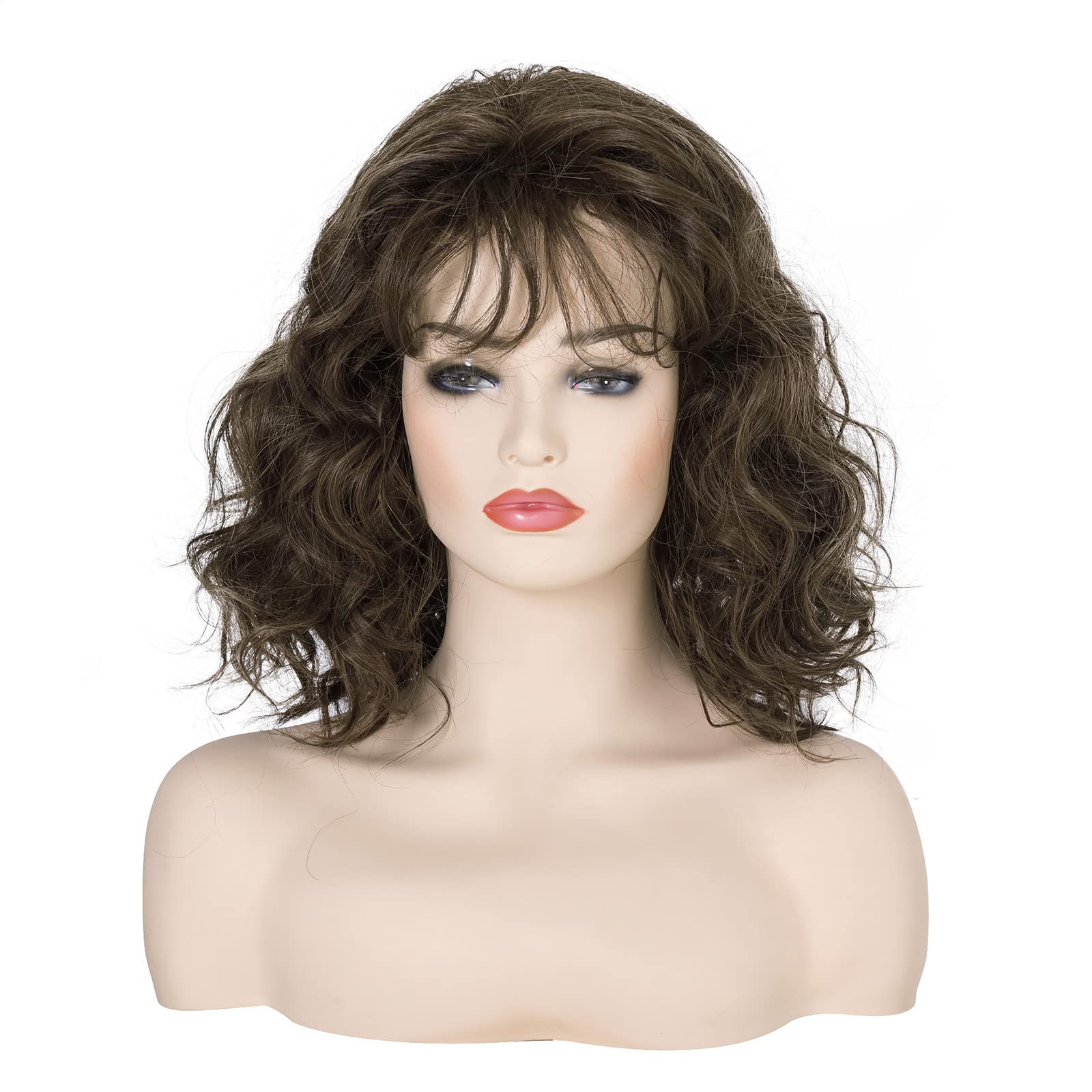 Photo 1 of AMZCOS Short Brown Curly Wigs for Women Girls 80s Cosplay Costume Halloween Party