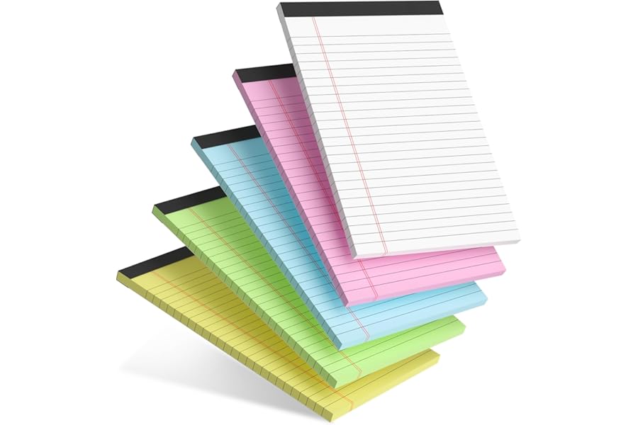 5pcs Small Note Pads 5x8 Notebook College Ruled Legal Pads Color Notepads 5 Pack Study Back Writing Pads 5 x 8 Perforated Narrow Ruled Pads of Paper for School & Office Supplies 30 Sheets/Pack