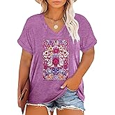 Plus Size T Shirt for Women Graphic Tees Short Sleeve Floral Print Loose Fit Summer Casual Tops 1XL-5XL