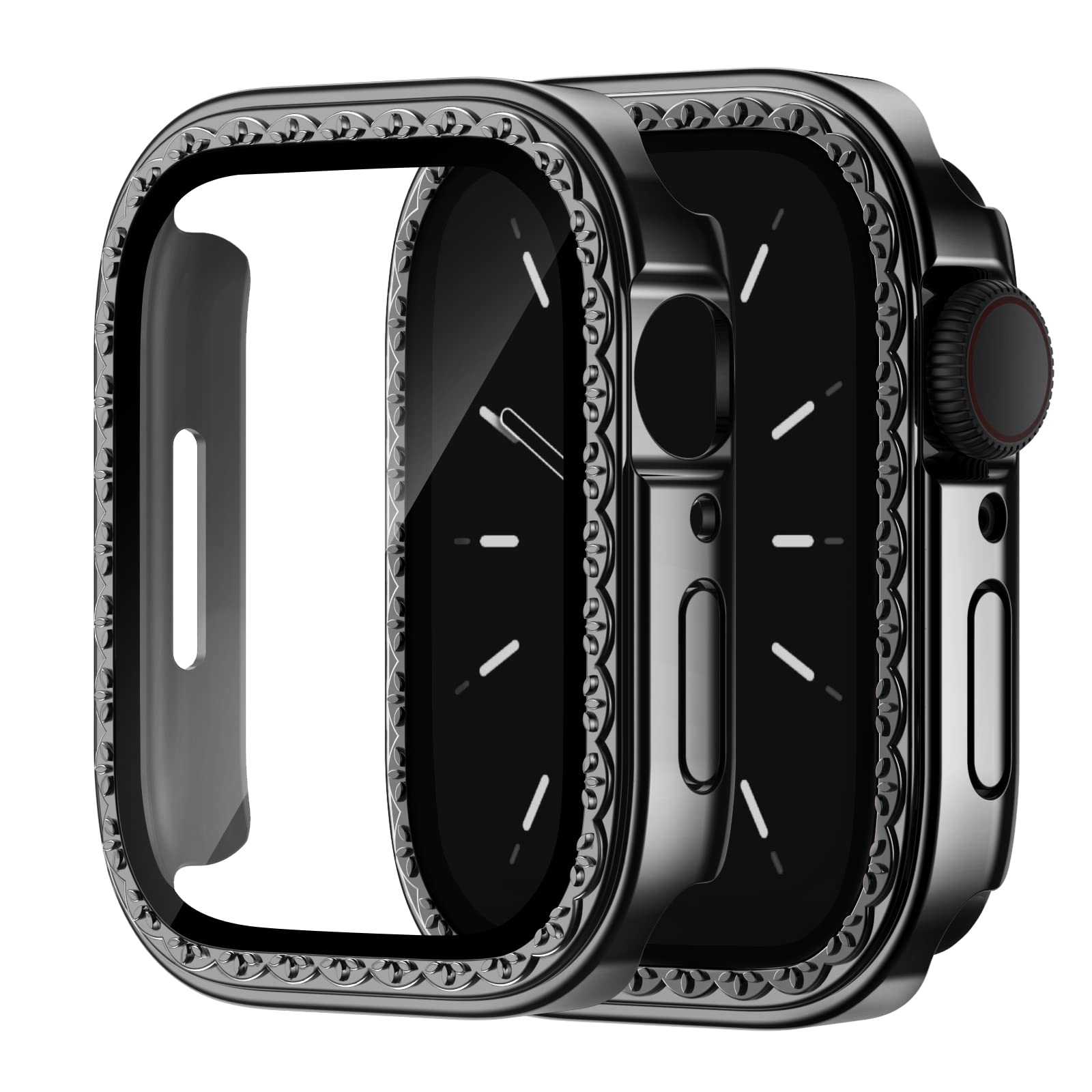 Recoppa Compatible for Apple Watch Series 7 Screen Protector 45mm with Slim Tempered Glass，Hard PC Elegant Cases Protective Cover for iWatch 7 45mm Black*Black 2Pack