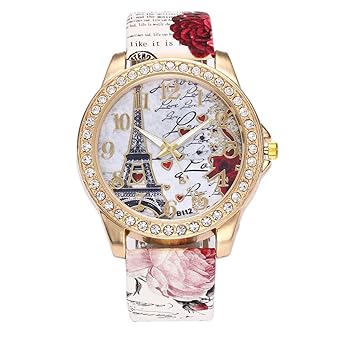 Suitray Uhren Damen, Romantische Blumen Frauen Armbanduhr Analoge Quarzuhr Beiläufig Uhr Geschenk,Runde Zifferblattgehäuse Le