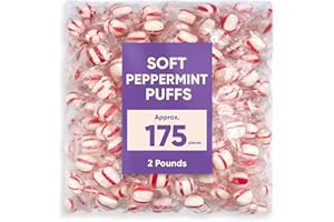 JO SWEETS Soft Peppermint Candy Puff Christmas Mints - 2 Pounds Approx 175 Pieces - Mints Individually Wrapped Christmas Candy