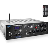 Pyle Public Address Amplifier - 500W Compact Digital Receiver w/ 70V 100V Output, Dual Mic Input, USB-A Input w/ MP3 Player, FM Radio, RCA | Home, Continuous Volume and Commercial | PMSA126BU