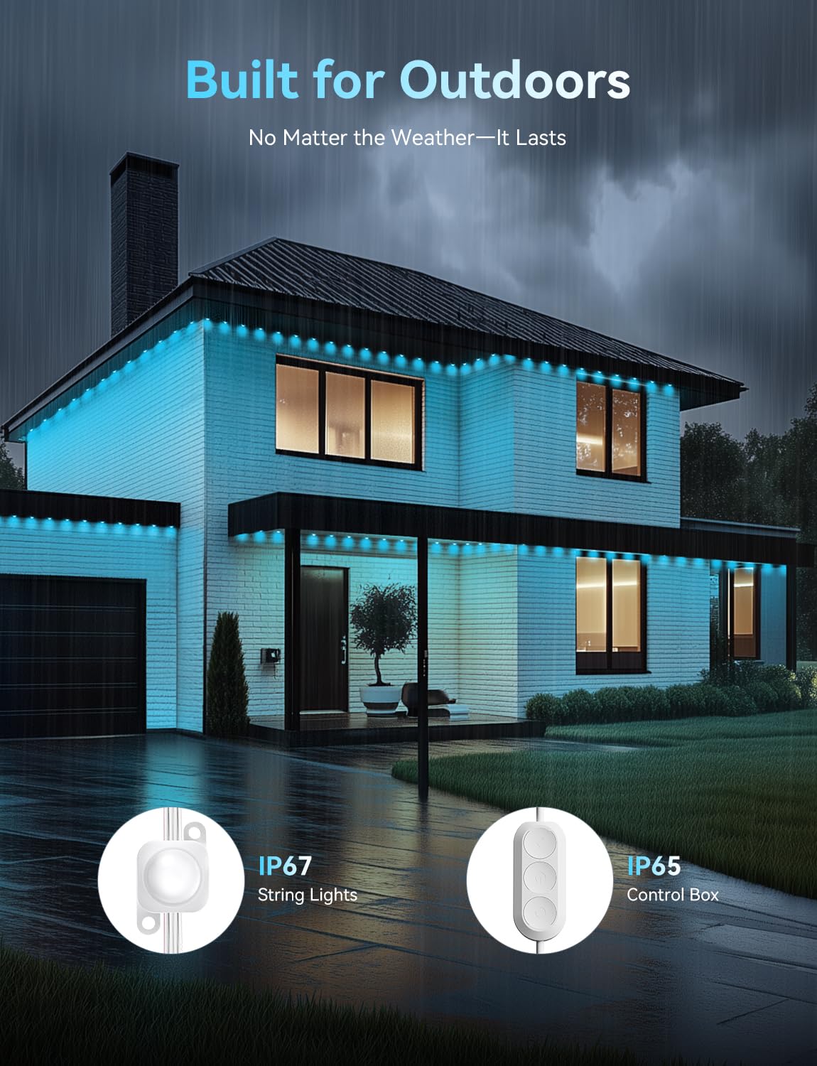 Smart 150FT Permanent Outdoor Lights, RGB LED Lights Outside with App Control - DIY Colors Scene Modes, IP67 Waterproof Eaves Lights for Christmas Halloween Holiday Daily House Roof Eternity Lighting