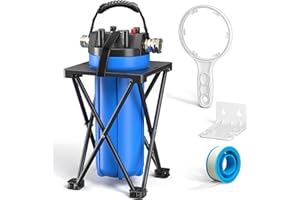 HANSING 4-Layer RV Water Filter with Stand and 7,000 Gallons Capacity, 3/4" GHT Metal Threads Inline Water Filter, Removes Sediments, Chlorine, VOCs, Heavy Metals, Bad Taste, Odor, and More