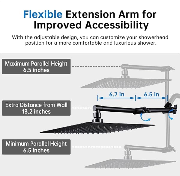 G-PROMISE ALL METAL 10 INCHES RAINFALL SHOWER HEAD WITH HANDHELD SPRAY COMBO, 3 SETTINGS DIVERTER, ADJUSTABLE EXTENSION ARM WITH LOCK JOINTS, 71 INCHES STAINLESS STEEL HOSE (MATTE BLACK)