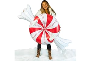 SNOWCANDY Snow Tube 42" Peppermint Candy, Inflatable Snow Sled Toboggan for Kids and Adults, Heavy Duty with Handles and Bottom, Winter Outdoor Sledding, Easy to Inflate and Deflate