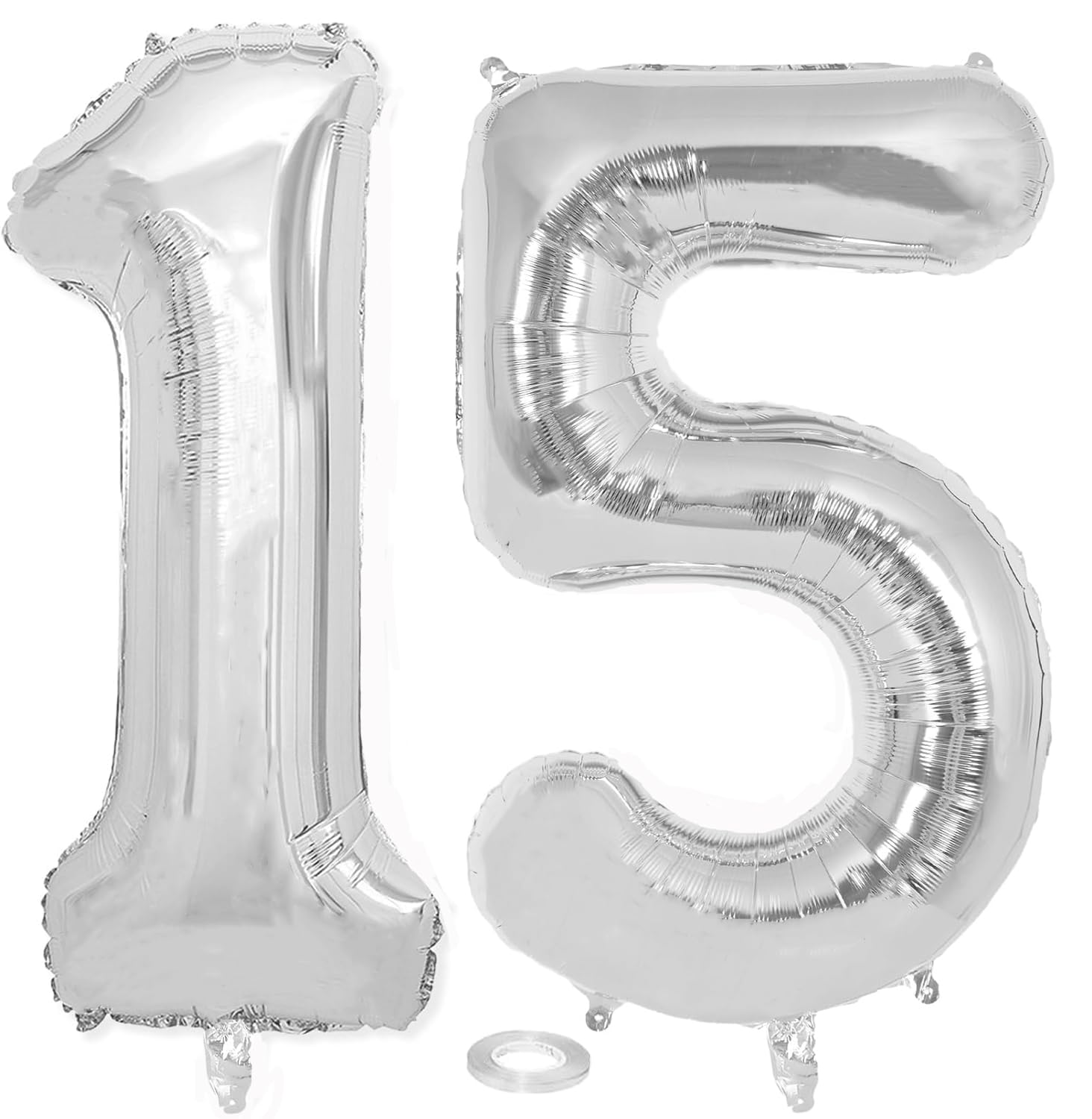 Photo 1 of 40 Inch Silver Large 15 Number Balloons Big Number 15 Balloon Giant 15 Mylar Birthday Balloons for 15th Birthday Party Decorations 15th Anniversary Party Supplies