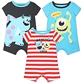 Disney Monsters Inc. Mike and Sully Boys 3-Pack Baby Romper Short Set for Newborn and Infants
