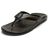 OLUKAI Mea Ola Mano Men's Leather Sandals, Everyday Flip Flops, Premium Materials & Intricate Details, Arch Support & Comfort Fit