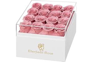 Eterfield Forever Flowers Preserved Flowers for Delivery Prime Real Roses That Last Over a Year Gifts for Her Mothers Day Valentines Day (Square White Box, 16 Dusty Pink Roses)