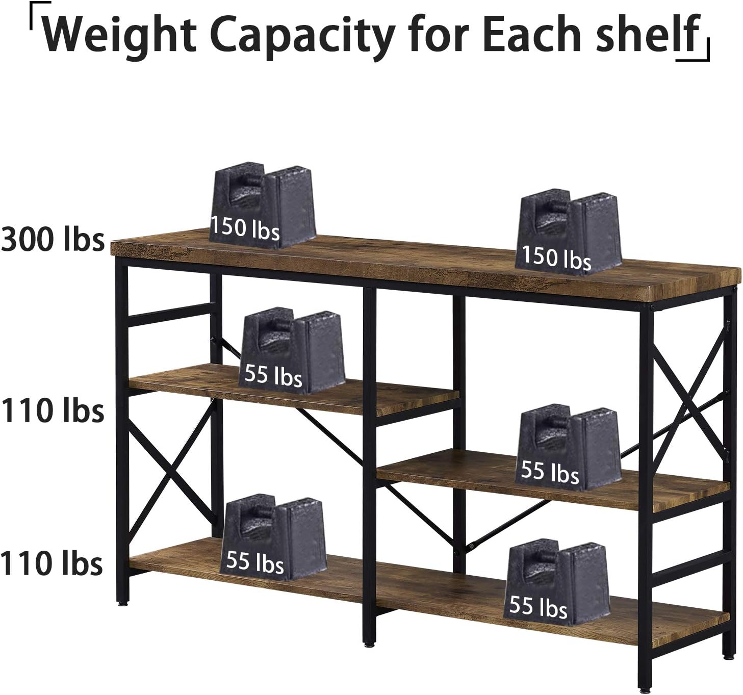 OIAHOMY Industrial Sofa Table,Console Table,3-Tier Industrial Rustic Hallway/Entryway Table,Easy Assembly,for Entryway, Living Room (Rustic Brown): Kitchen & Dining