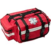 NOVAMEDIC Professional Red First Responder Bag – 17” x 9” x 7” | Empty EMT Trauma Kit Carrier with Removable Dividers, Reflective Strips, Water-Resistant Base