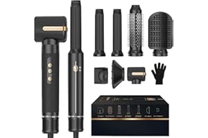 YITRUST 7 in One Hot Air Brush 110000 RPM 1400W High Speed Hair Dryer with Diffuser Blow Dryer Brush Hair Styler and Drying Oval Brush Air Curling Wand,Concentrator Attachment,Fast Iron Dryer Styler Tools Set