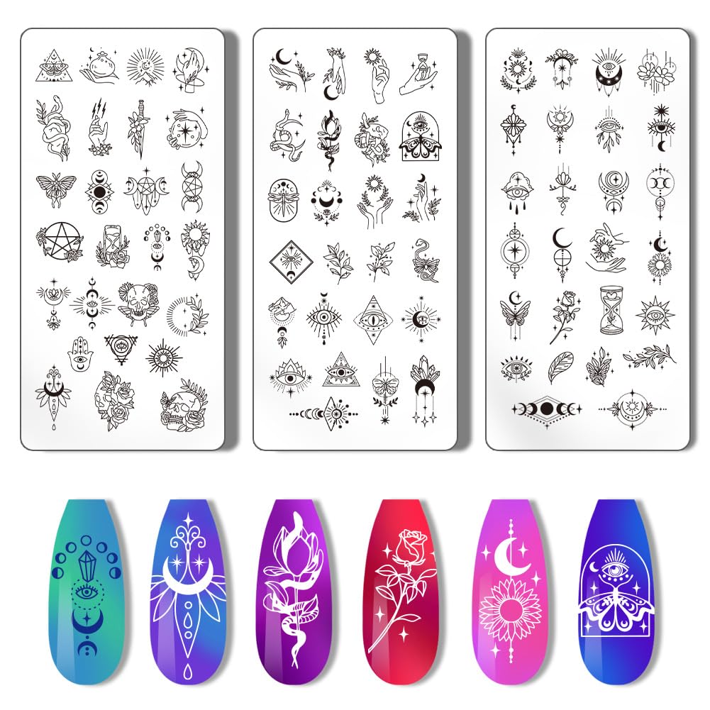 PH PandaHall 3pcs Moon Sun Nail Art Stamping Plate Nail Stamper Dreamcatcher Nails Stencils Print Manicure Stencils Stainless Steel Nails Image Plates for Women Manicure Salon Art Design