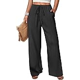 ANRABESS Women's Wide Leg Beach Pants Elastic Waist Lightweight Casual Flowy Palazzo Lounge Trousers with Pockets