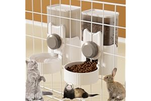 Lemtrflo Rabbit Feeder for Cage,Hanging Automatic Cat Feeder and Water Dispenser,Ferret Cage Accessories,Food Water Bowl for Cats Rabbit Guinea Pig Cages(Cage Grid Spacing Over 1.2'')