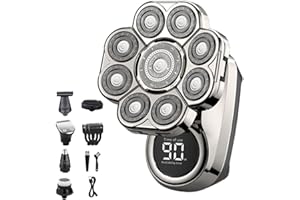 MXWZ Bawldy 9.0 Shaver, Bawldy Pro Head Shaver, 9D Floating Blade Heads, Intelligent LED Display IPX7 Waterproof Wet Dry Shaving, Rechargeable Cordless Razor (1 Set Silver)