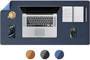 Black Shark Non-Slip Leather Desk Pad, Keyboard Gaming Mouse Mat (31.4" x 15.7" x 0.12"), Large Desk Cover, Waterproof Writing Pad, Suitable for Office, Home - Manta P9 Dark Blue