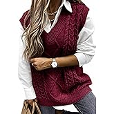 Hyipels Women's Sweater Vest,Long Cable Loose Knitted Sleeveless V Neck Casual Sweaters Tank Top S~XL