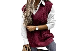 Hyipels Women's Sweater Vest,Long Cable Loose Knitted Sleeveless V Neck Casual Sweaters Tank Top S~XL