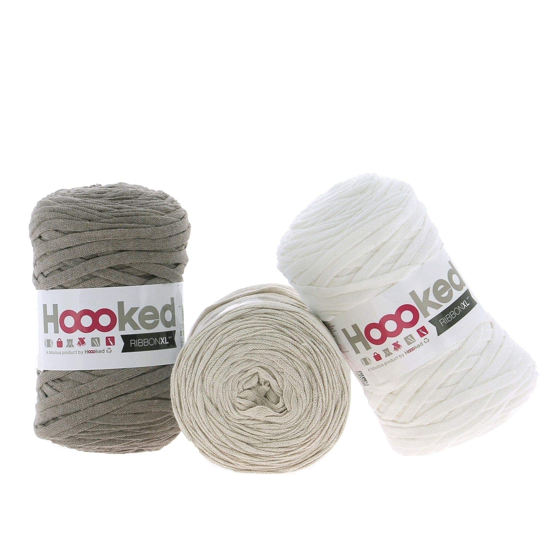 Hoooked RibbonXL Economy Set of 3 Rolls of 120 Metres of Giant Textile Yarn Made from Recycled Clothing in Mochaccino Pearl โ image 1