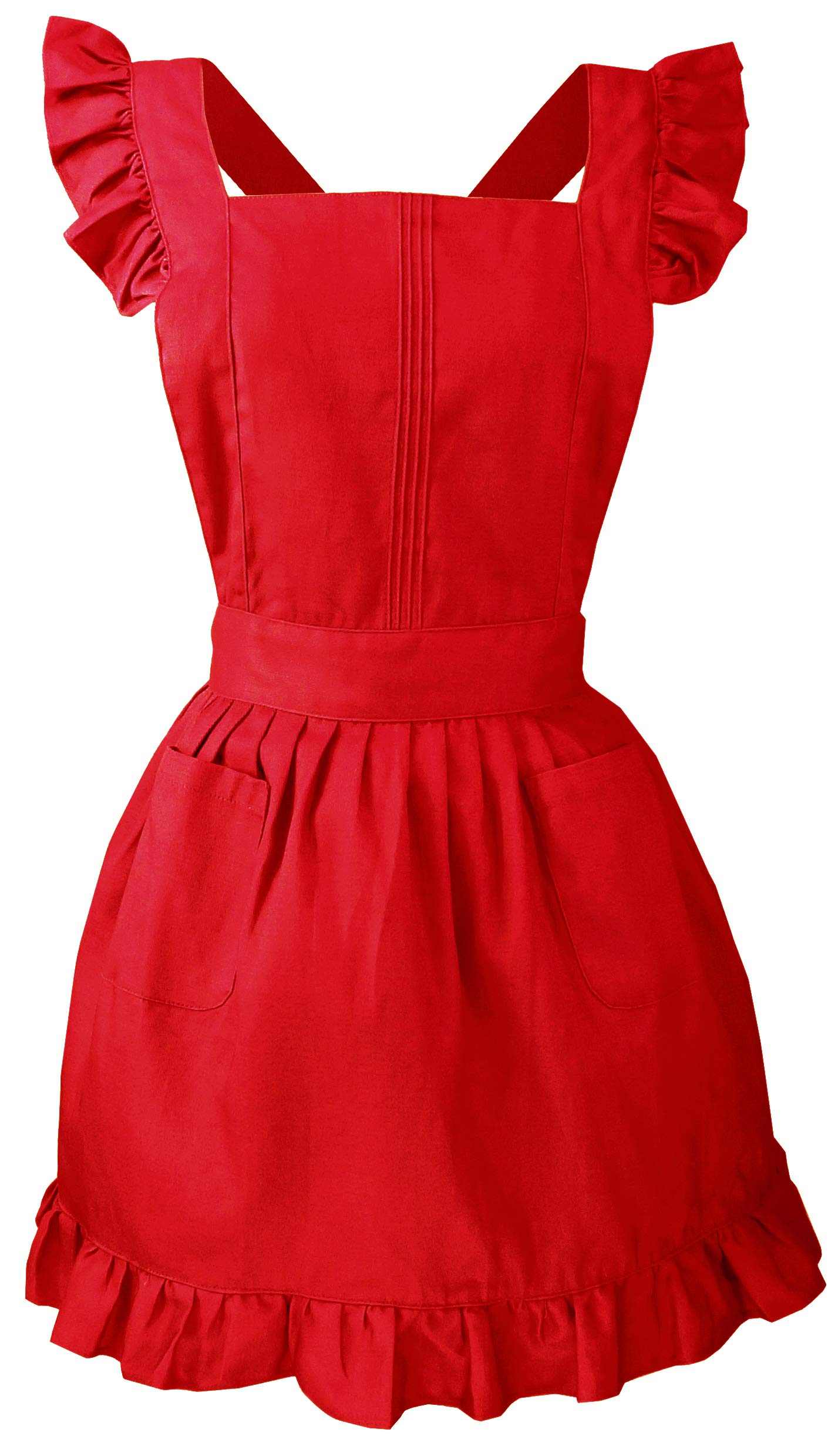 LilMents Retro Adjustable Ruffle Apron Kitchen Cooking Baking Cleaning Maid Costume (Red)