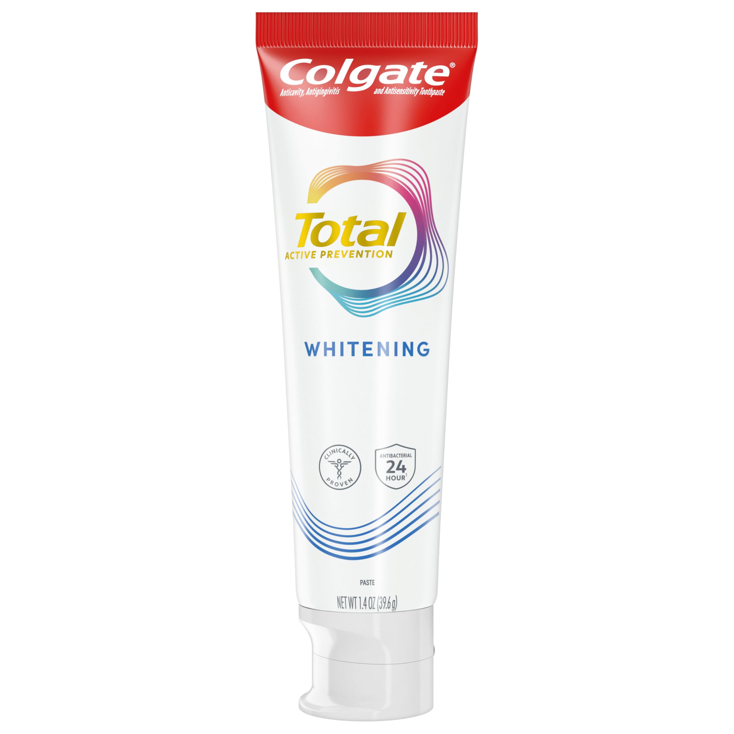 Colgate Total Active Prevention Travel Toothpaste, Whitening Toothpaste with Fluoride, Antibacterial, Mint, Clinically Proven Gum Health, Travel Size 1.4 oz