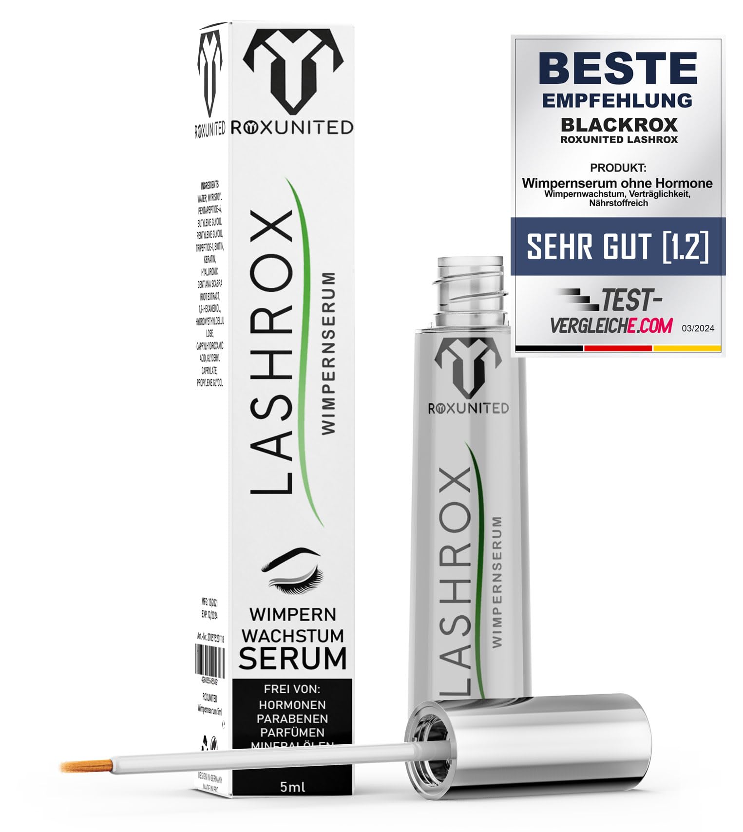 Naturlance Cosmetics Lashrox Eyelash Serum without Hormones "Comparison Winner" Growth Eyelash Extension Eyelash Growth Eyebrow Serum Hyaluronic Acid Eyebrow Eyelash Booster (5 ml)