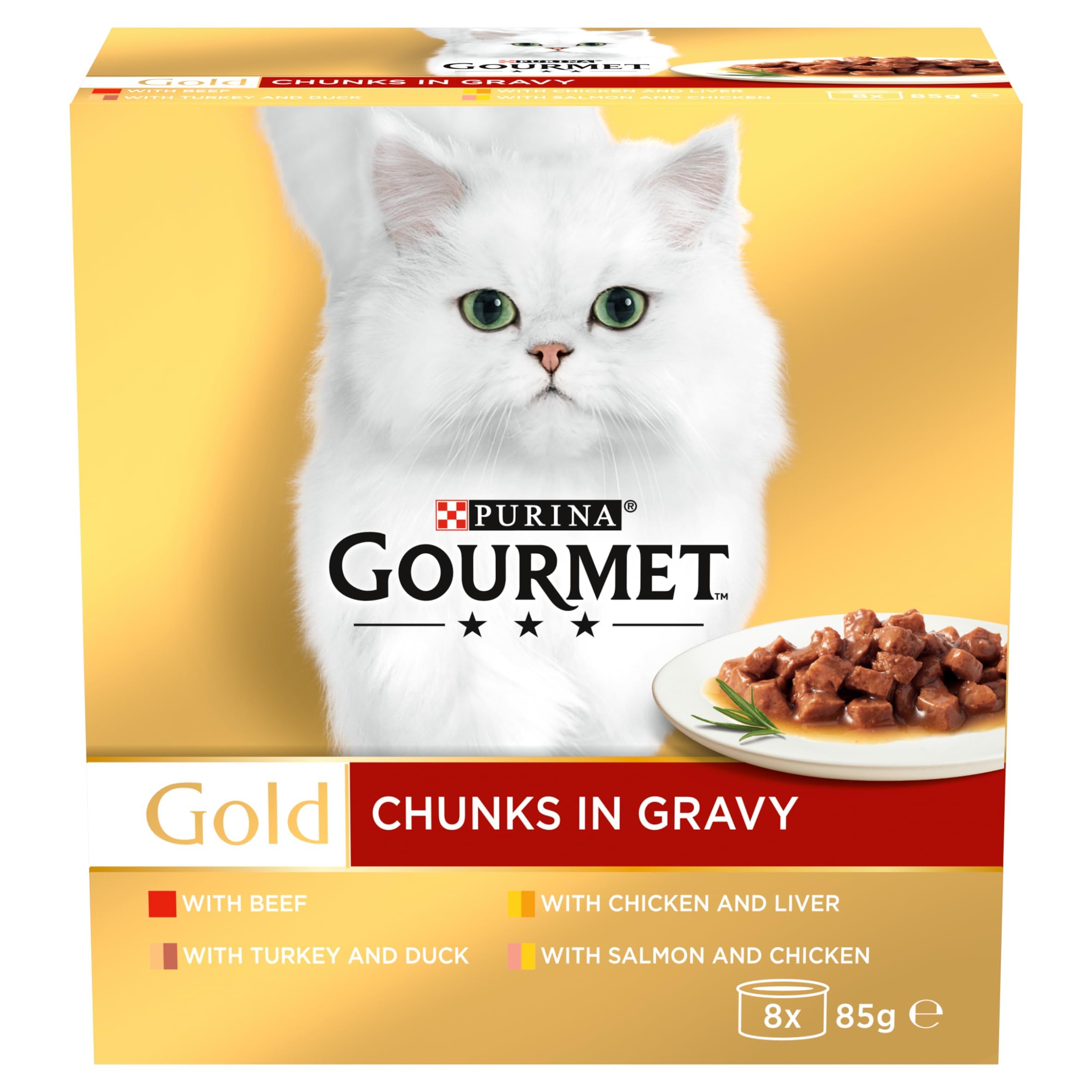 Gourmet Gold Chunks in Gravy Collection Cat Food, 8 x 85 g, 8-Count