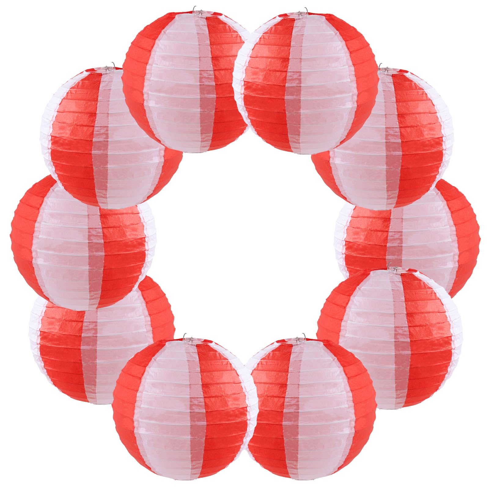 Paper Lanterns, Round Paper Lanterns, Bon Lanterns, Festivals, Food Stalls, Parties, Events, Taverns, Birthdays, Weddings, Openings, DIY Paintings, Christmas, Decorations, Set of 10 (Red and White