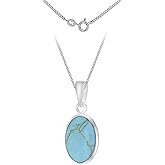 Tuscany Silver Women's Sterling Silver 13mm x 29mm Oval Turquoise Pendant on Chain Necklace of 46cm/18