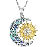 FYBIOD Filigree Sun and Moon Necklace for Women 925 Sterling Silver Vintage Moon Sun Pendant Necklace Jewelry Gift for Her