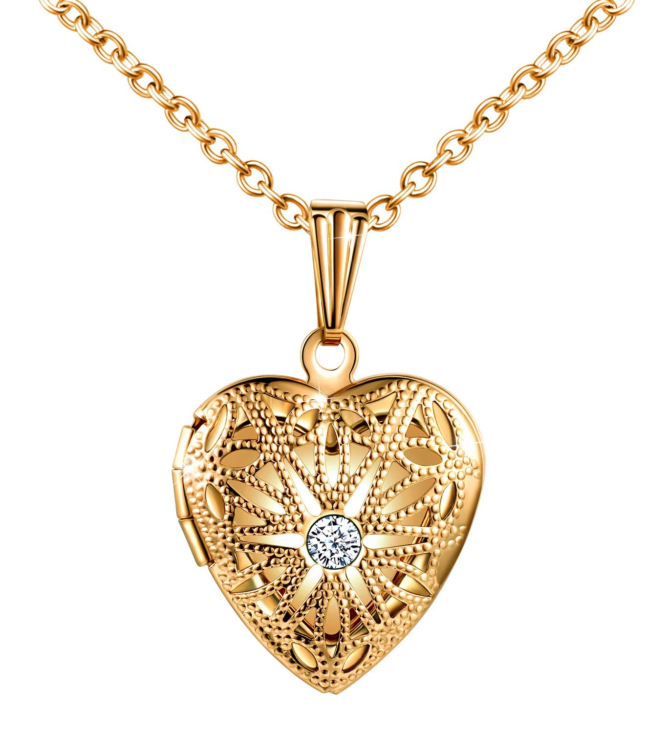 Locket Photo Necklace Heart Love Lockets Necklaces Stainless Steel 20"(50cm) Chain for Women with Gift Box Greeting Card