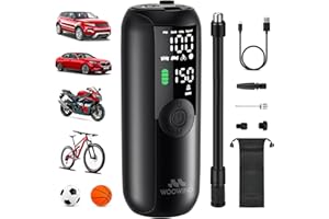 Woowind Tire Inflator, Bike Pump, 1 Minute Inflation Air Compressor, 150PSI Air Pump for Car Tires, Bikes, Motorcycles, Balls