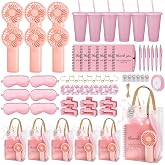 62Pcs Baby Shower Prizes for Guest Winners Handheld Fan Party Favor Set Thank You Gift with Plastic Tumbler,Notebooks,Hair Claw Gift Bags for Party Game Wedding Bridal Shower Favors (Pink, 6 Sets)