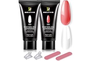 BEVINAS Poly Gel Nail Kit Professional Poly Gel Nail Colors Poly Nail Gel Extension Gel 2.3oz 2PCS (CLEAR&REDNUDE)