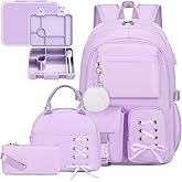 Scothen Backpack for Girls with Bento Lunch Box Set, School Bag Bookbag for Teens Girls Kids Student, 43oz Lunch Containers Lunchbox, Insulated Lunch Bag & Pencial Case, Back To School Gift (Purple)