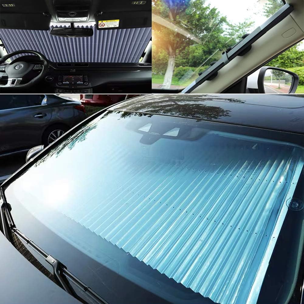 MYuan New Improved Universal Car Retractable Windshield Sunshade Auto Sun Shade Cover, Snow Protection for Most Car Medium-Size SUV MPV Protection Front Windows (6327.6inch)