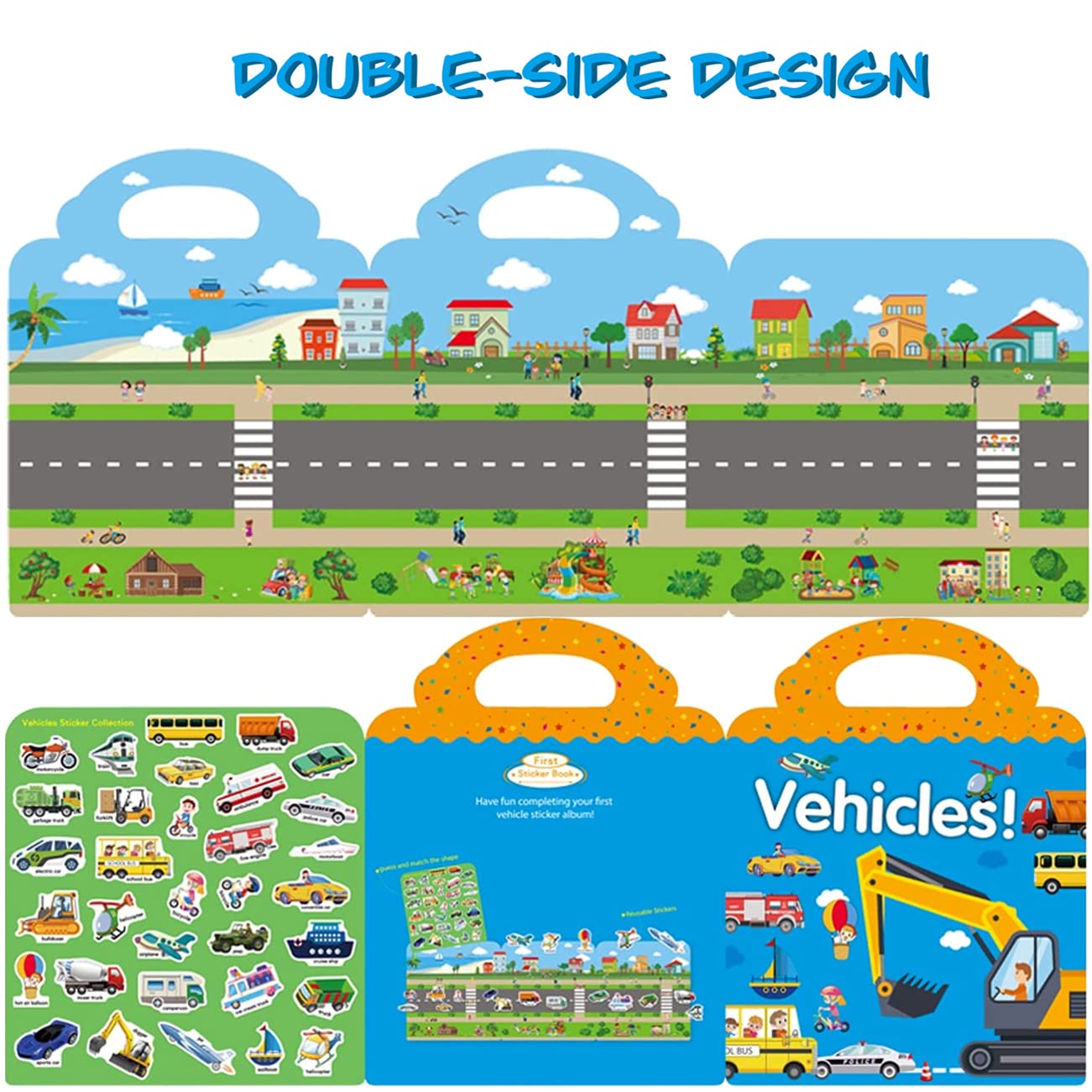 RUSON Reusable Sticker Book for Kids, Vehicles Truck Stickers Educational Learning Toys Travel Stickers Activity Books for Toddler Girls Boys Age 3+ Birthday Gifts