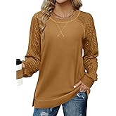 Zeagoo Womens Long Sleeve Shirts Lightweight Cable Knit Sleeve Shirts Trendy Fall Tunic Tops
