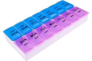 Apex Twice-A-Day Weekly Pill Organizer, Weekly Pill Organizer, 2 Times a Day Color-Coded, Easy-Open, See-Through Lids, Organize Medication or Vitamins by AM, PM or Morning and Bedtime, Assorted