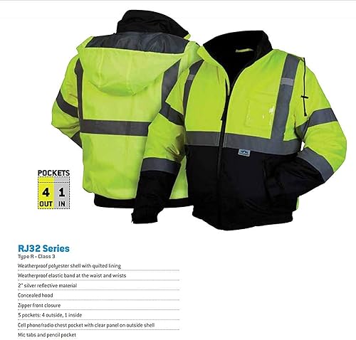 Pyramex Safety RJ3210X4 RJ32 Series Jackets Hi-Vis Lime Bomber